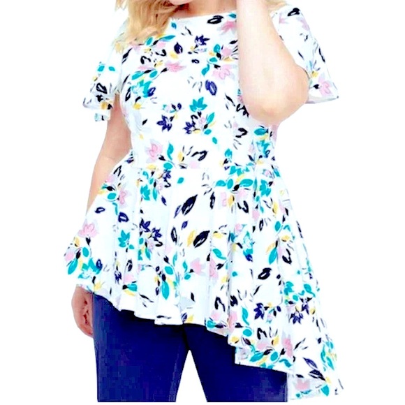 Lane Bryant Floral Peplum Asymmetrical Hem top - Picture 3 of 8
